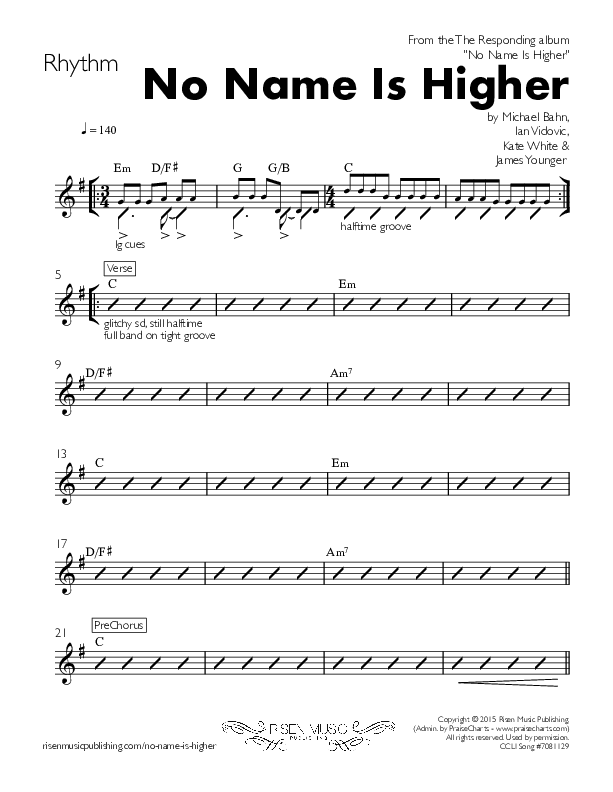 No Name Is Higher Rhythm Chart (The Responding)