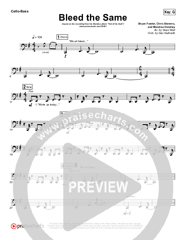 Bleed The Same Cello/Bass (Mandisa)