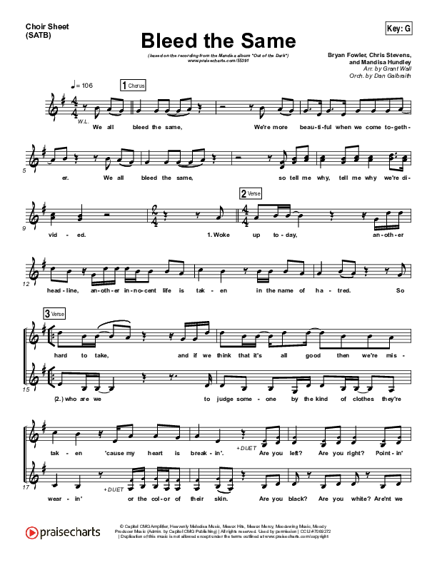 Bleed The Same Choir Sheet (SATB) (Mandisa)