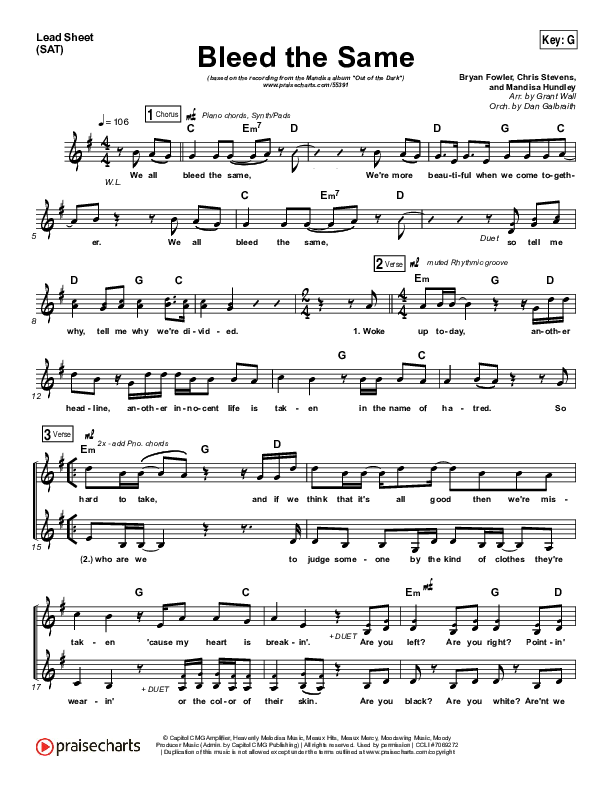 Bleed The Same Lead Sheet (SAT) (Mandisa)