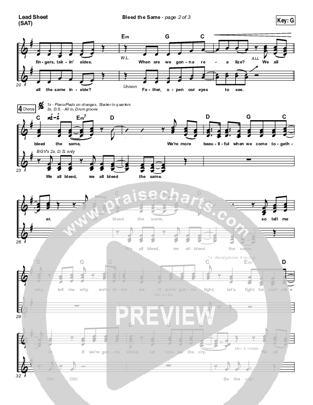 Bleed The Same Lead Sheet (SAT) (Mandisa)