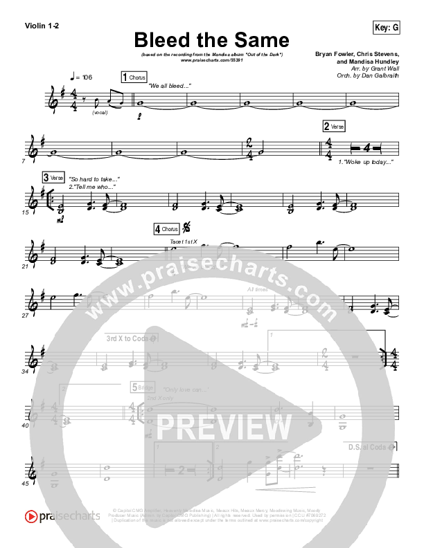 Bleed The Same Violin Sheet Music PDF (Mandisa) PraiseCharts