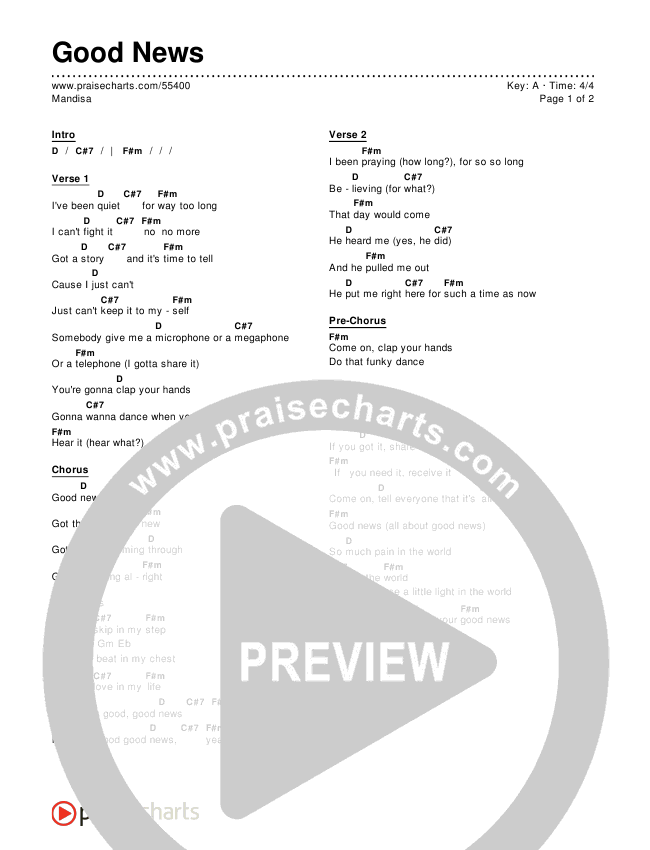 Good News Chords & Lyrics (Mandisa)