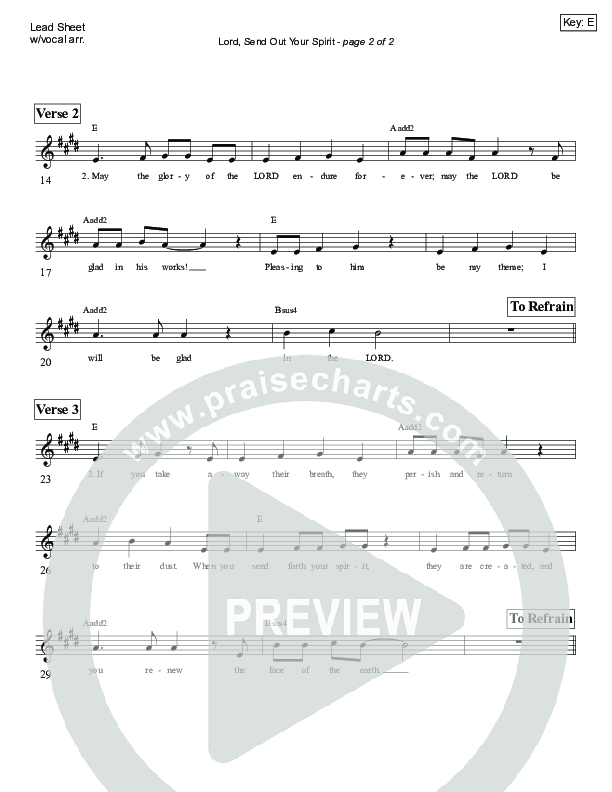 Lord Send Out Your Spirit (Psalm 104) Lead Sheet (Victor Rodriguez)