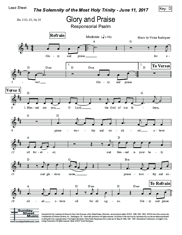 Glory And Praise (Daniel 3) Lead Sheet (Victor Rodriguez)