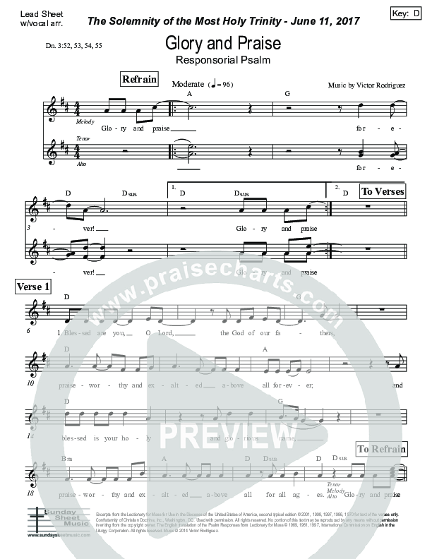 Glory And Praise (Daniel 3) Lead Sheet (SAT) (Victor Rodriguez)