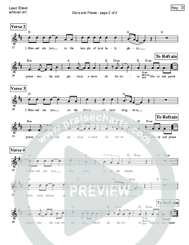 Glory And Praise (Daniel 3) Lead Sheet (SAT) (Victor Rodriguez)