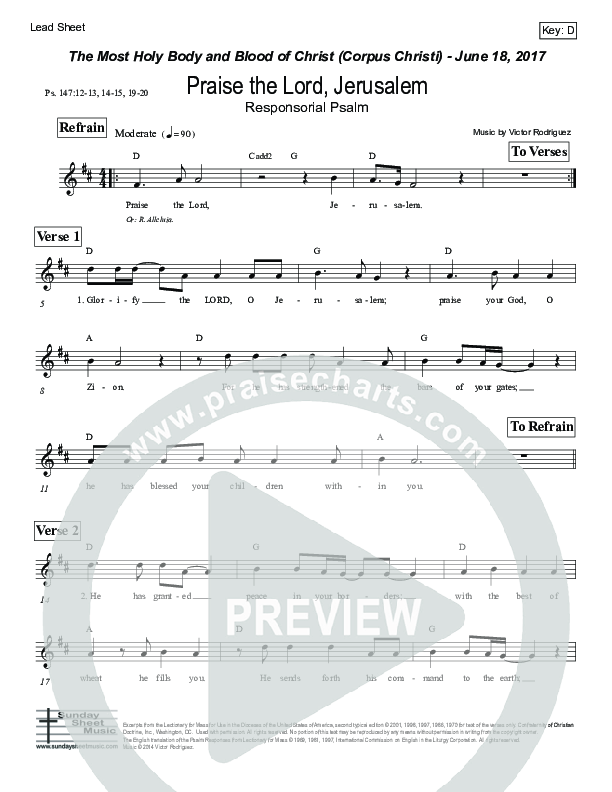 Praise The Lord Jerusalem (Psalm 147) Lead Sheet (Victor Rodriguez)