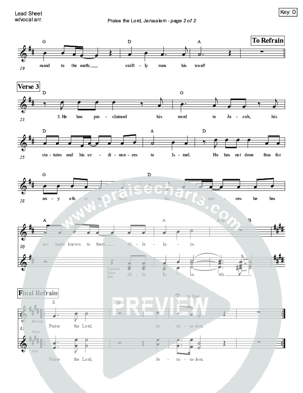 Praise The Lord Jerusalem (Psalm 147) Lead Sheet (Victor Rodriguez)