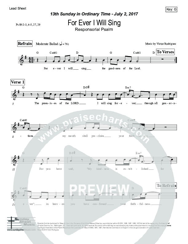 For Ever I Will Sing (Psalm 89) Lead Sheet (Victor Rodriguez)