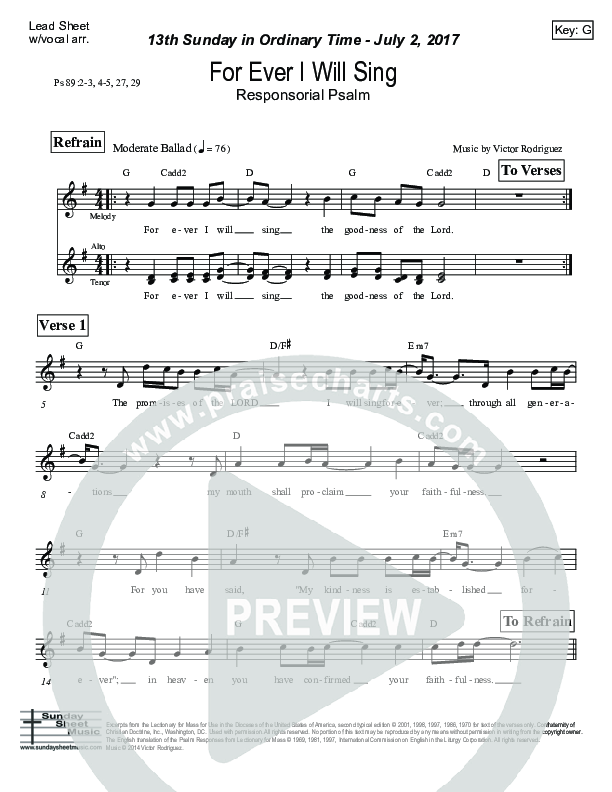 For Ever I Will Sing (Psalm 89) Lead Sheet (Victor Rodriguez)