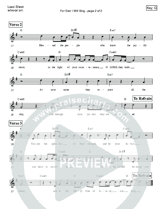 For Ever I Will Sing (Psalm 89) Lead Sheet (Victor Rodriguez)