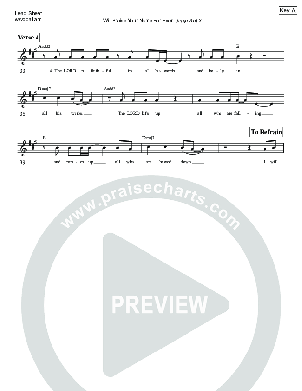 I Will Praise Your Name For Ever (Psalm 145) Lead Sheet (Victor Rodriguez)