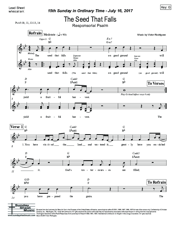 The Seed That Falls (Psalm 65) Lead Sheet (Victor Rodriguez)