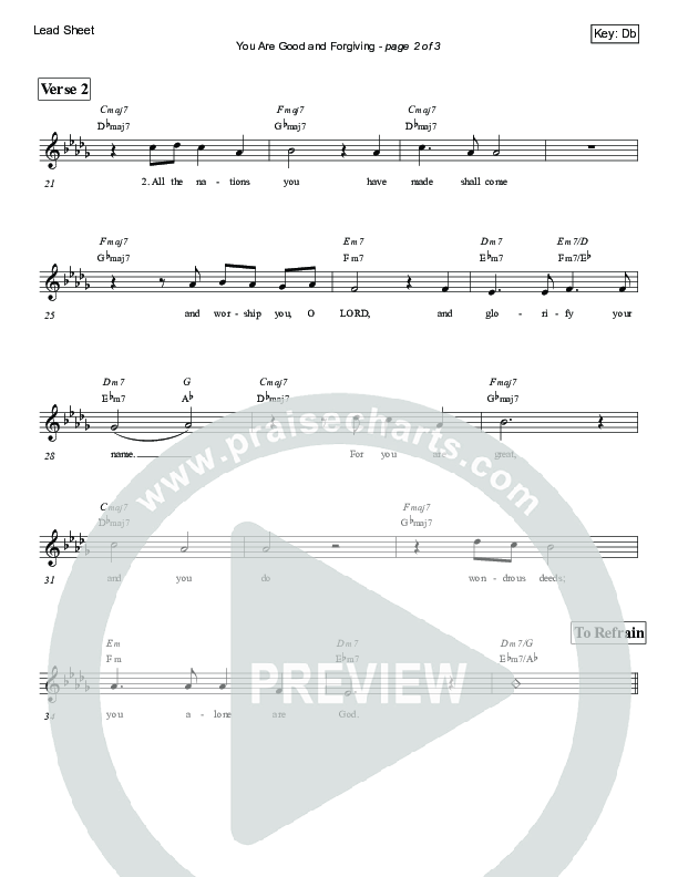 You Are Good And Forgiving (Psalm 86) Lead Sheet (Victor Rodriguez)