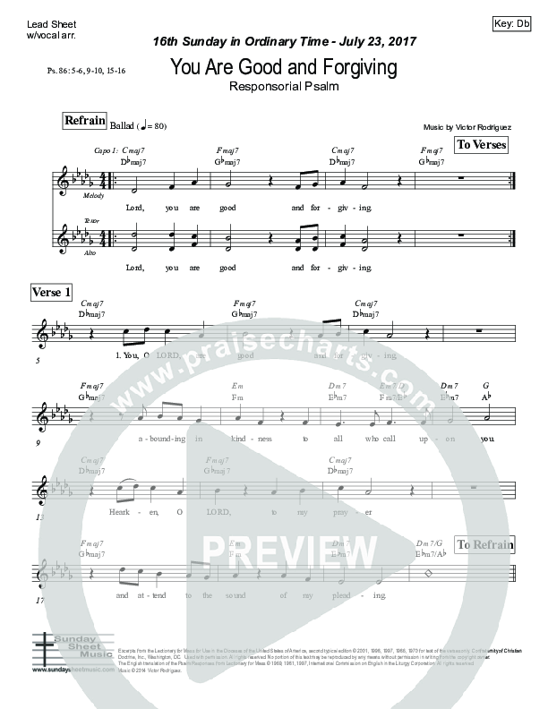 You Are Good And Forgiving (Psalm 86) Lead Sheet (Victor Rodriguez)