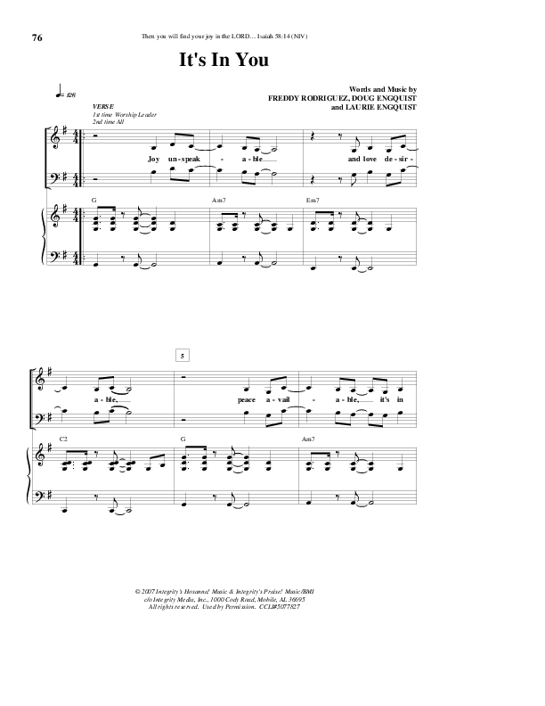 It's In You Sheet Music PDF (Freddy Rodriguez) - PraiseCharts