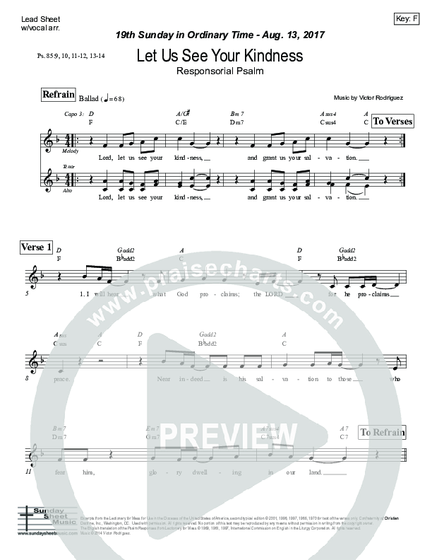 Let Us See Your Kindness (Psalm 85) Lead Sheet (Victor Rodriguez)