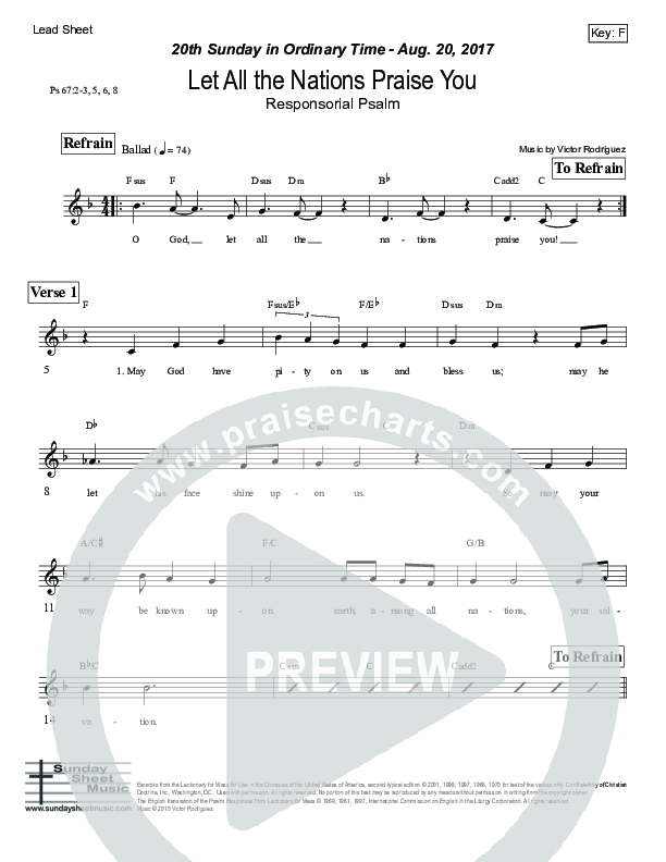 Let All The Nations Praise You (Psalm 67) Lead Sheet (Victor Rodriguez)