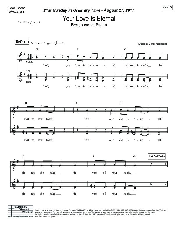 Your Love Is Eternal (Psalm 138) Lead Sheet (SAT) (Victor Rodriguez)