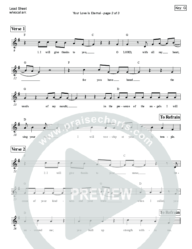 Your Love Is Eternal (Psalm 138) Lead Sheet (SAT) (Victor Rodriguez)