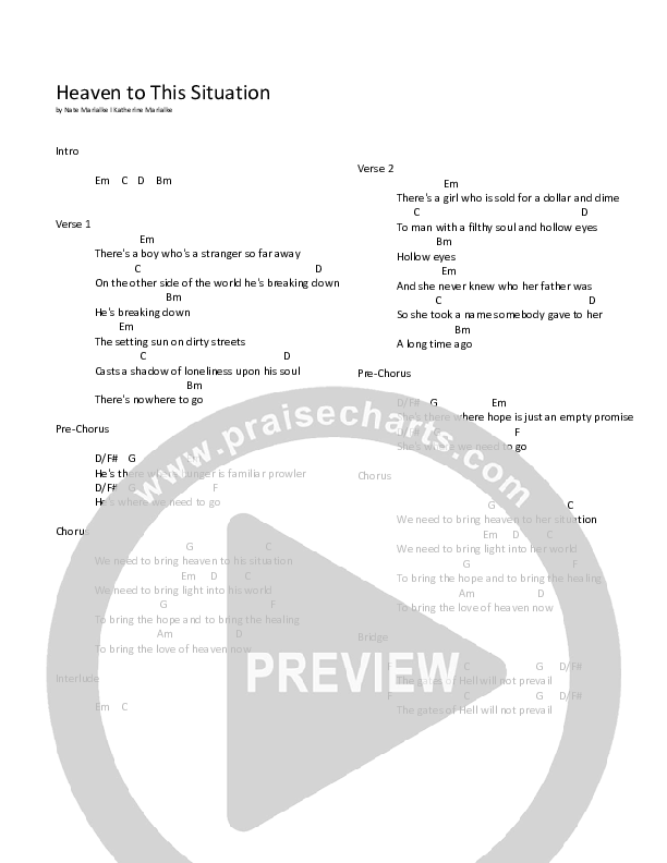Heaven To This Situation Chords & Lyrics (Nate Marialke)