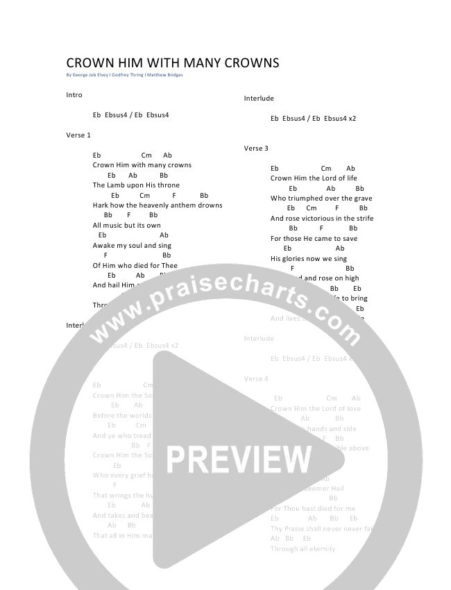 Crown Him With Many Crowns Chords PDF (Nate Marialke) PraiseCharts