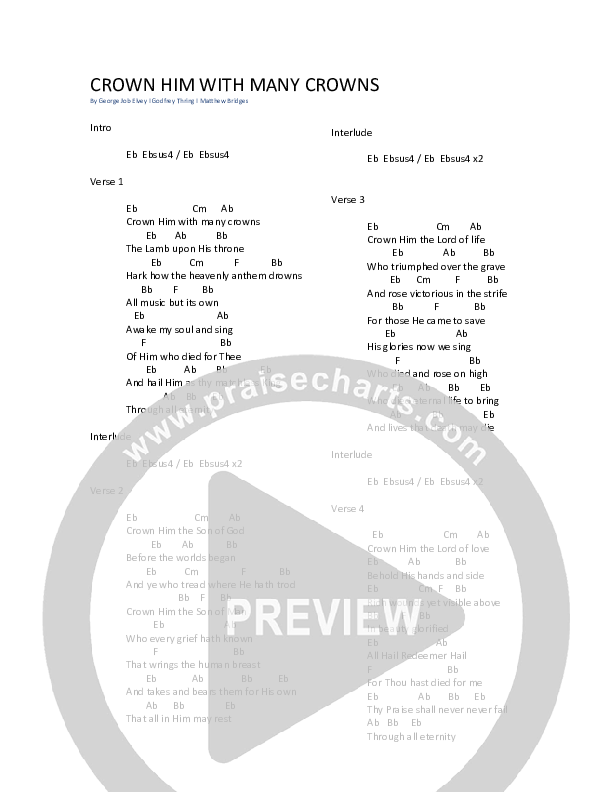 Crown Him With Many Crowns Chords & Lyrics (Nate Marialke)