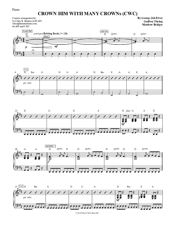 Crown Him With Many Crowns Piano Sheet (Nate Marialke)