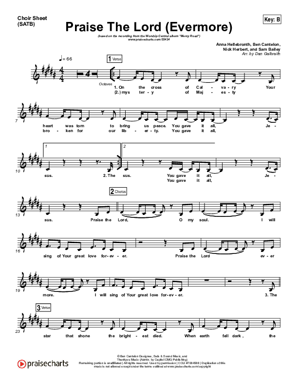 Praise The Lord (Evermore) Choir Sheet (SATB) (Worship Central)