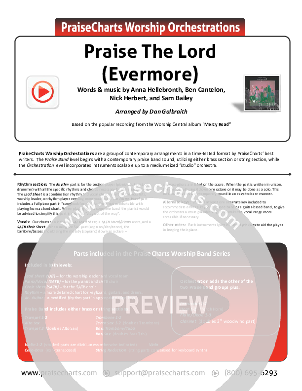 Praise The Lord (Evermore) Cover Sheet (Worship Central)