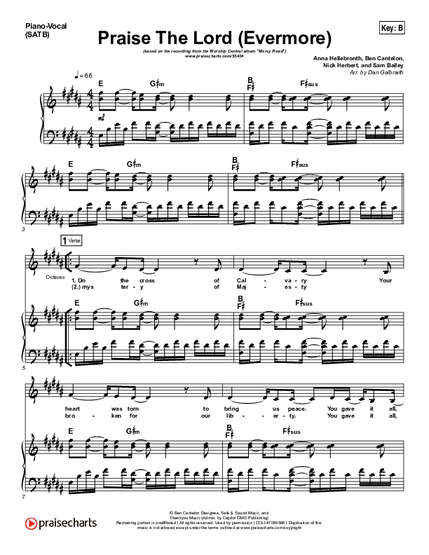 Praise The Lord (Evermore) Piano/Vocal (SATB) (Worship Central)