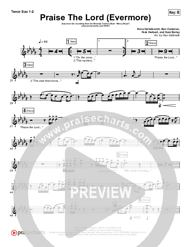 Praise The Lord (Evermore) Tenor Sax 1/2 (Worship Central)