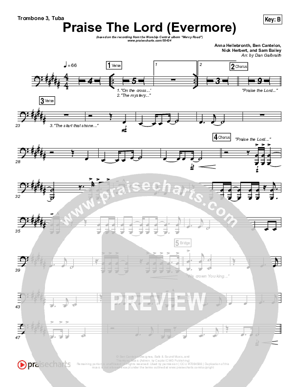 Praise The Lord (Evermore) Trombone 3/Tuba (Worship Central)