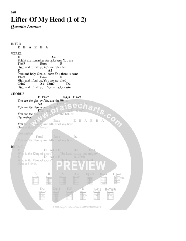 Lifter Of My Head Chords & Lyrics (Freddy Rodriguez)