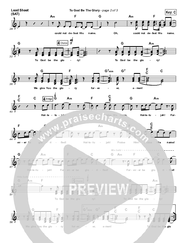 To God Be The Glory Lead Sheet (SAT) (Worship Central)