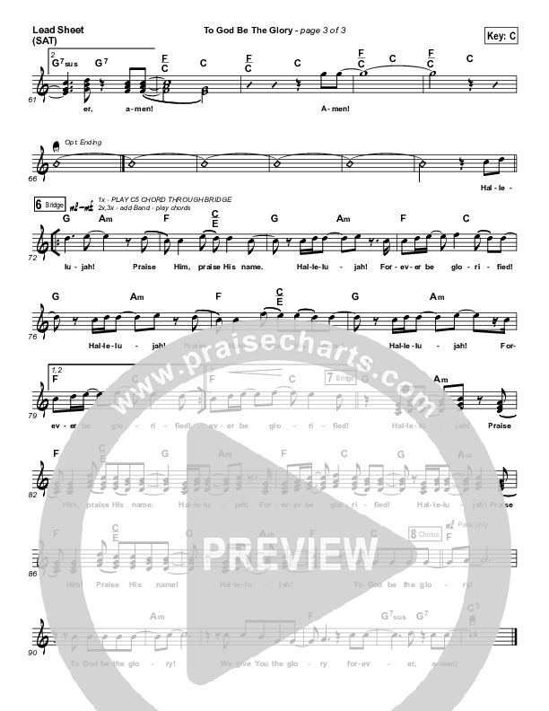 To God Be The Glory Lead Sheet (SAT) (Worship Central)
