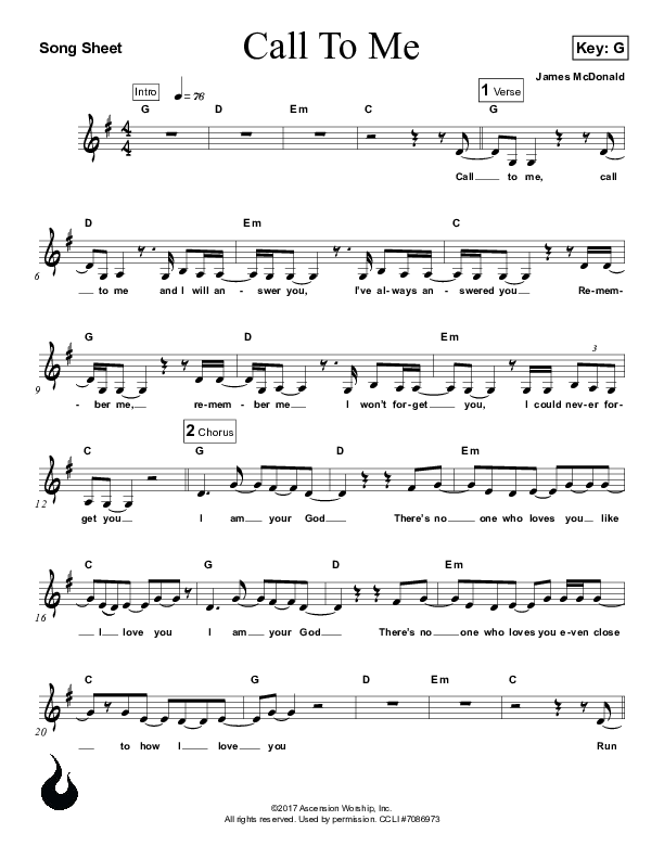 Call To Me Lead Sheet (Ascension Worship)