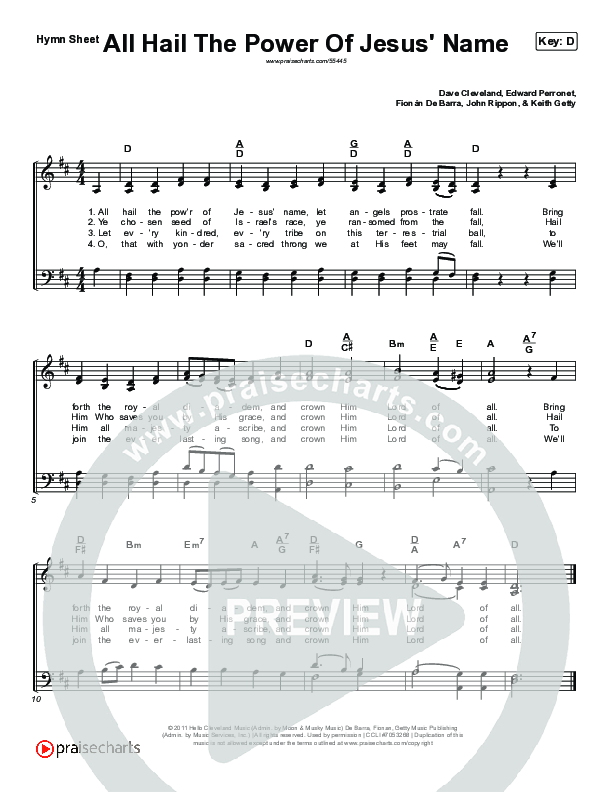 All Hail The Power Of Jesus Name Hymn Sheet (Keith & Kristyn Getty)