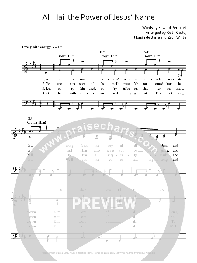 All Hail The Power Of Jesus Name Lead Sheet (Keith & Kristyn Getty)