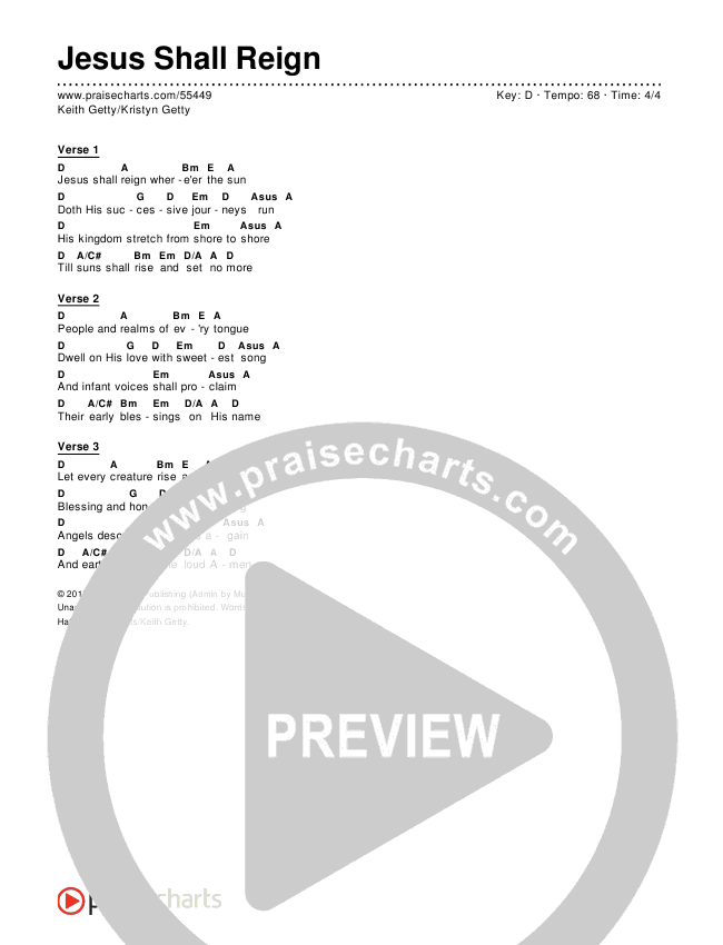 Jesus Shall Reign Chords & Lyrics (Keith & Kristyn Getty)