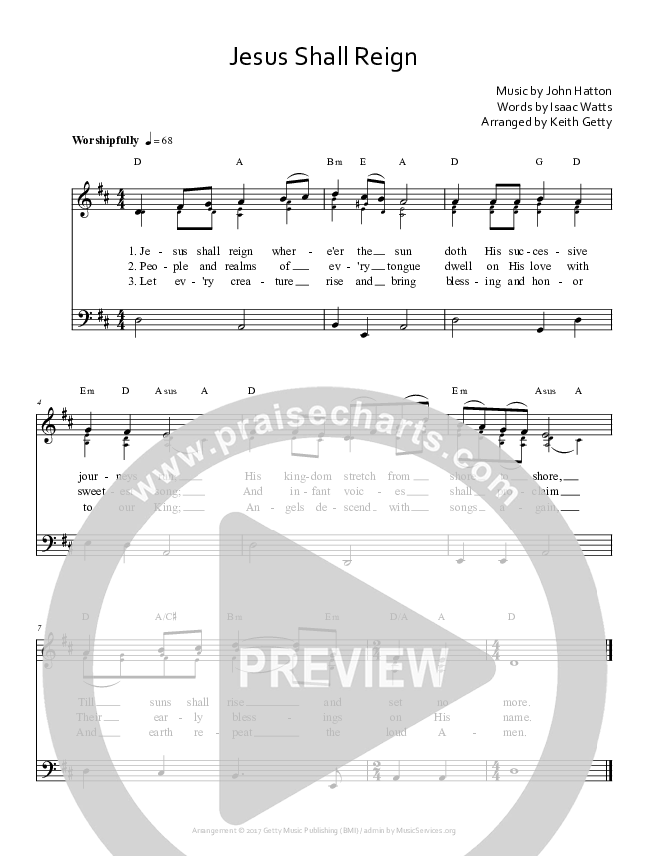 Jesus Shall Reign Lead Sheet (Keith & Kristyn Getty)