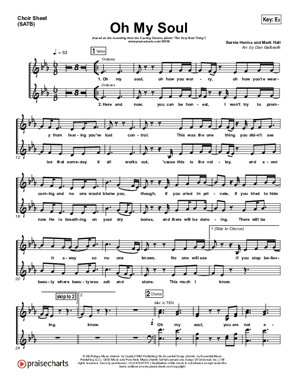 Oh My Soul Choir Sheet (SATB) (Print Only) (Casting Crowns)