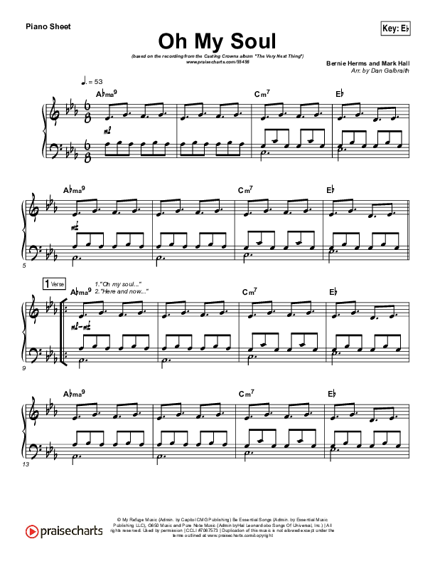 Oh My Soul Piano Sheet (Print Only) (Casting Crowns)