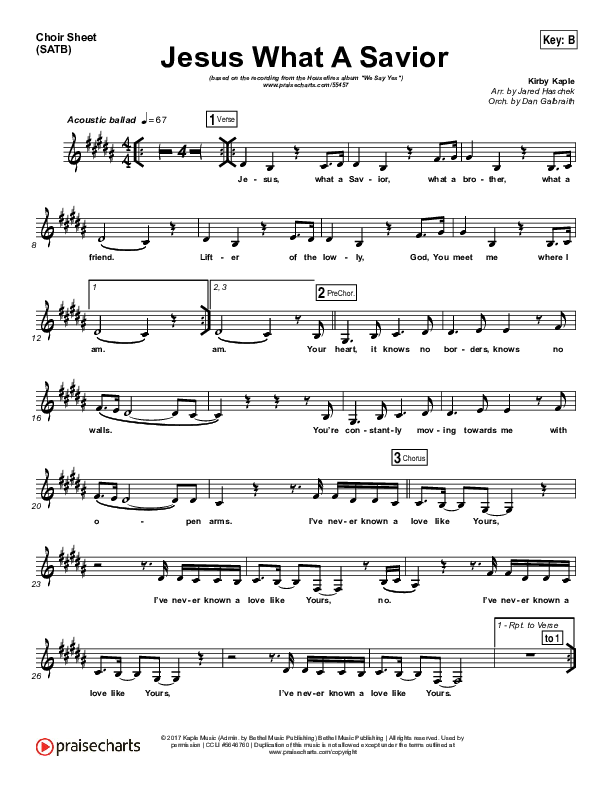 Jesus What A Savior Choir Sheet (SATB) (Housefires)