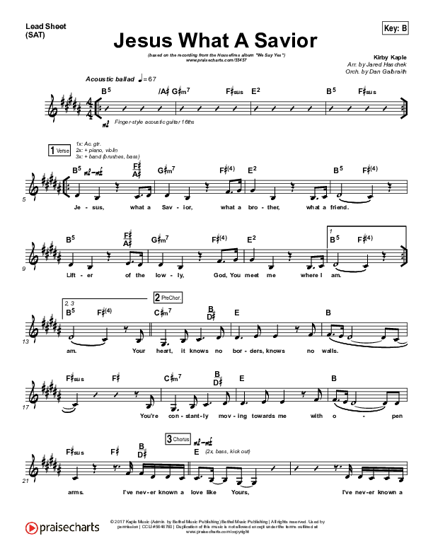 Jesus What A Savior Lead Sheet (SAT) (Housefires)