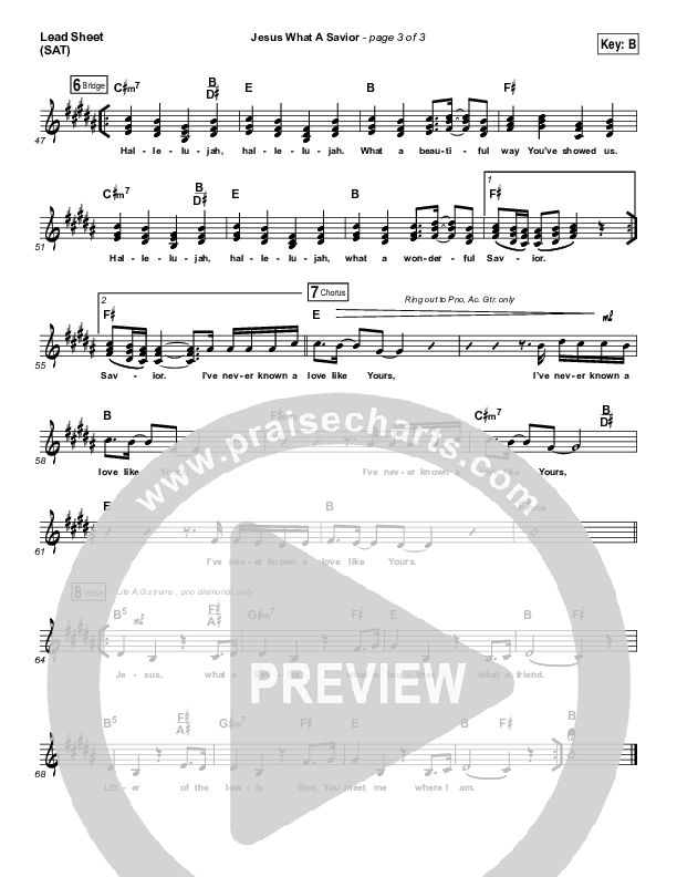 Jesus What A Savior Lead Sheet (SAT) (Housefires)
