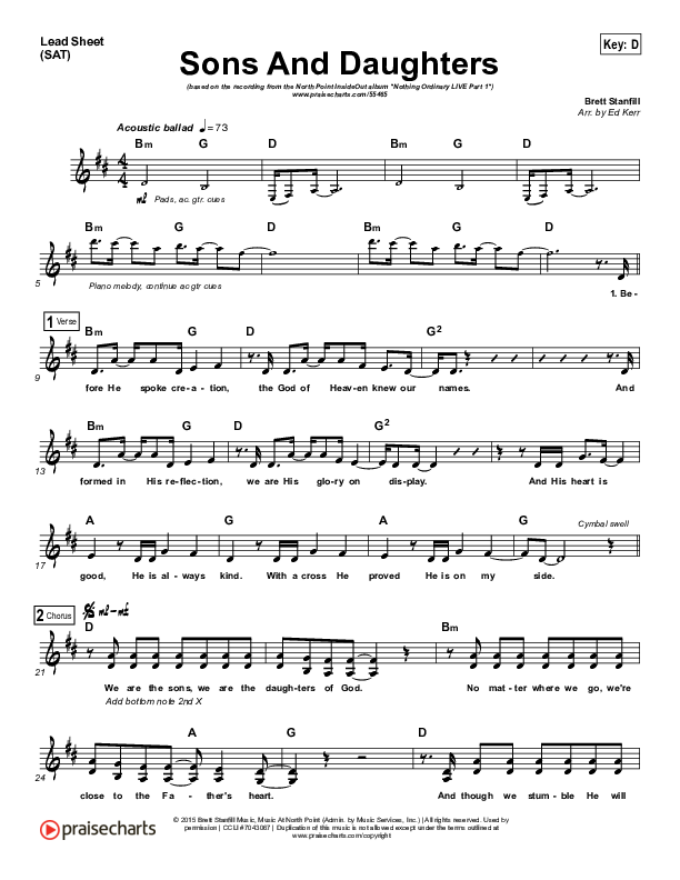 Sons And Daughters Lead (SAT) (North Point Worship / Emily Harrison)