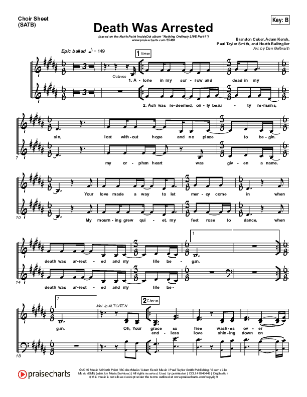 Death Was Arrested Choir Sheet (SATB) (North Point Worship / Seth Condrey)