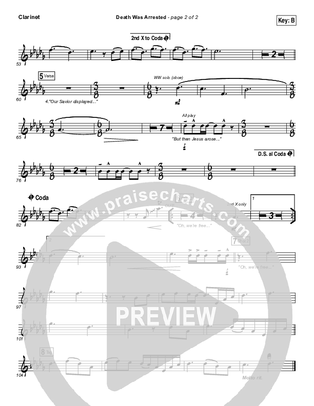 Death Was Arrested Clarinet (North Point Worship / Seth Condrey)